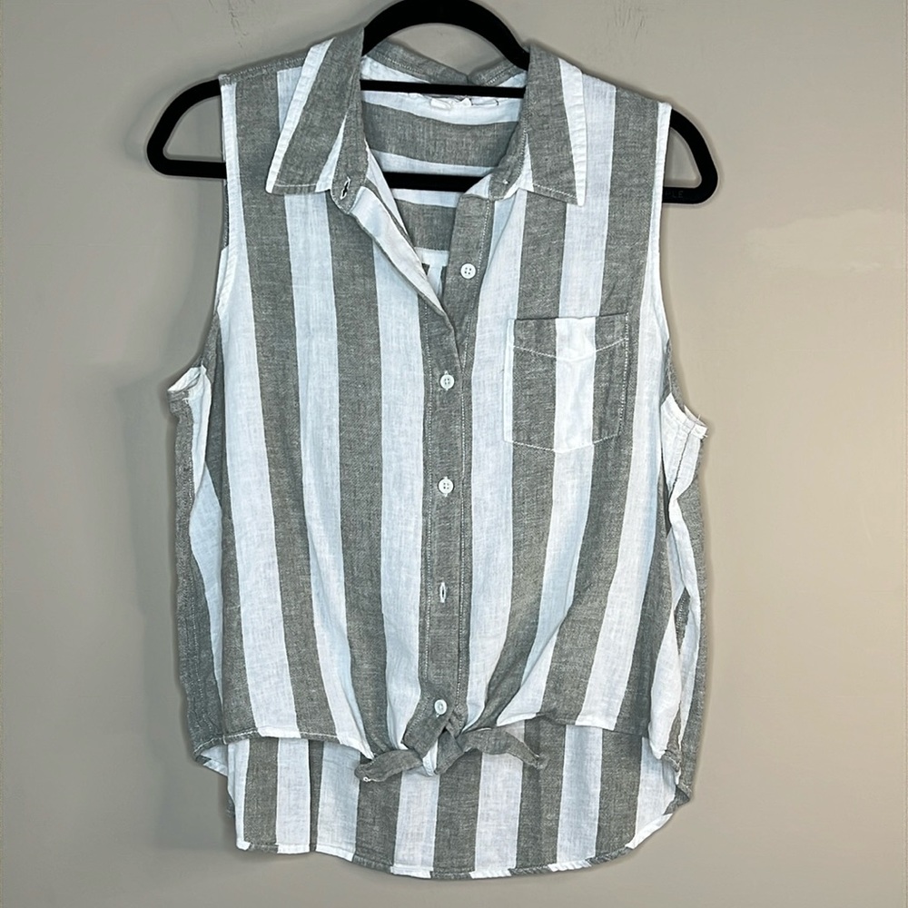 Beach Lunch Lounge tie front button down top shirt sleeveless - Picture 1 of 7